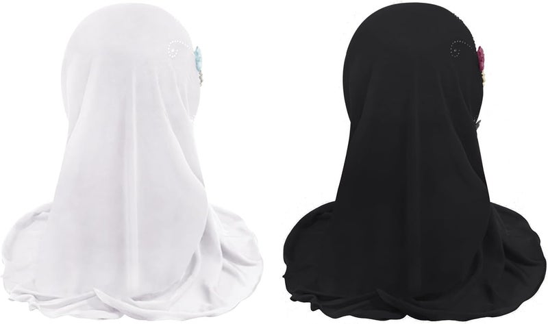 Clobeau حجاب مسلم للفتيات، وشاح حجاب، غطاء رأس، وشاح إسلامي، شالات دانتيل، غطاء رأس، حجاب بسيط للفتيات من عمر 2-6 سنوات - Image 3